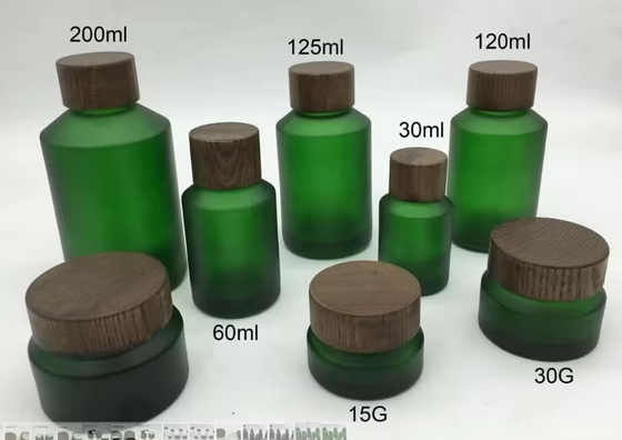 30г, 50г, 15мл, 30мл, 60мл, 120мл, зеленая стеклянная бутылка с деревянной винтовой крышкой
